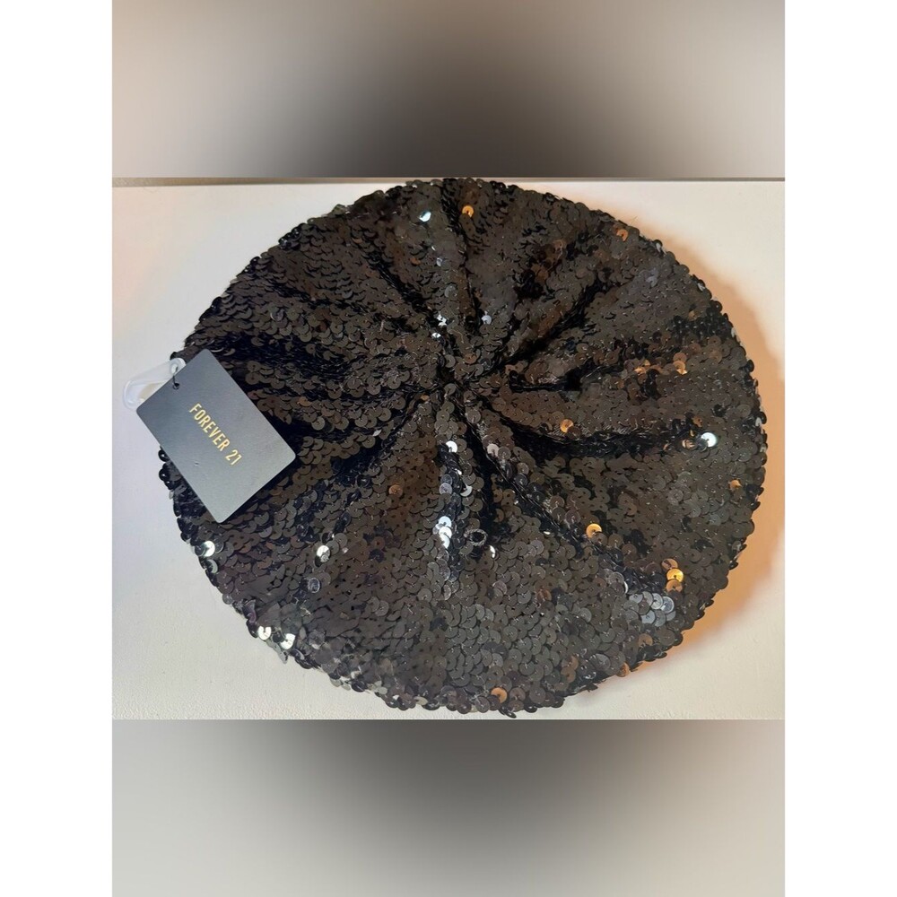 Forever 21 Black Sequin Beret Hat